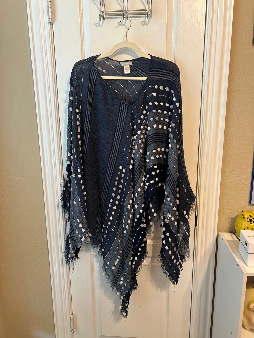 Navy & White Poncho White Dotted Pullover Light Weight